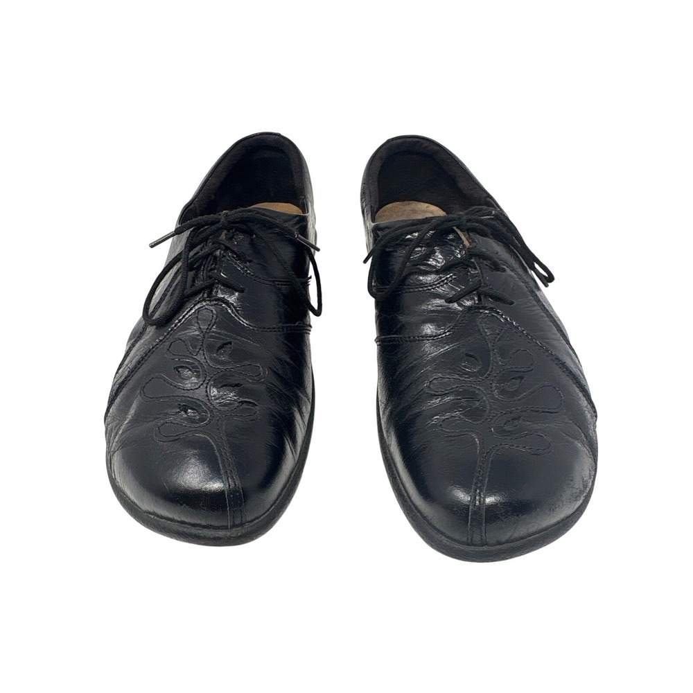 Naot Swirl Embroidered Leather Lace Up Oxfords 40 Black Walking Shoes